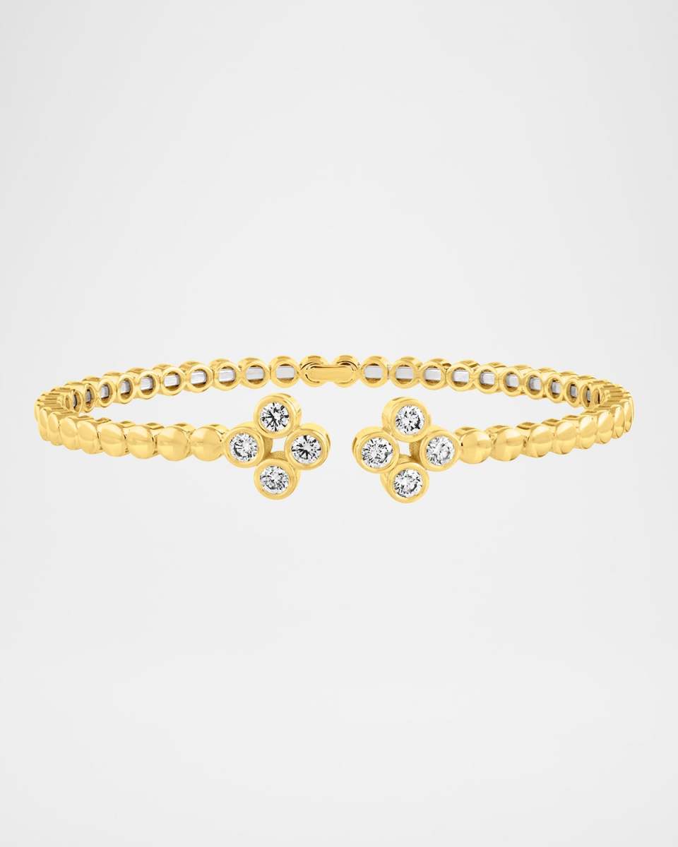 18K Yellow Gold Flower-Shaped Eight-Stone Diamond Open Bangle Bracelet